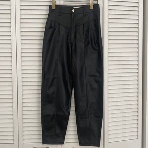 Zara Faux Leather High Waisted Baggy Leather Pant with Seam Detail and Pockets